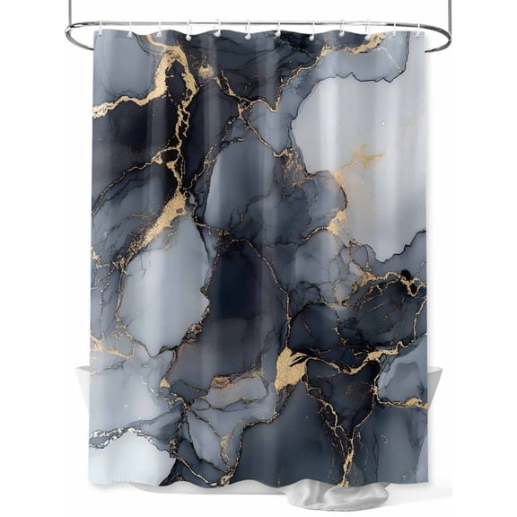 Abstract Art Shower Curtain, Black Gold Gradient Marble Texture Waterproof Shower Curtain Set with 12 Hooks Lightweight Washable Fabric Shower Curtains for Bathroom 36x72 Inches