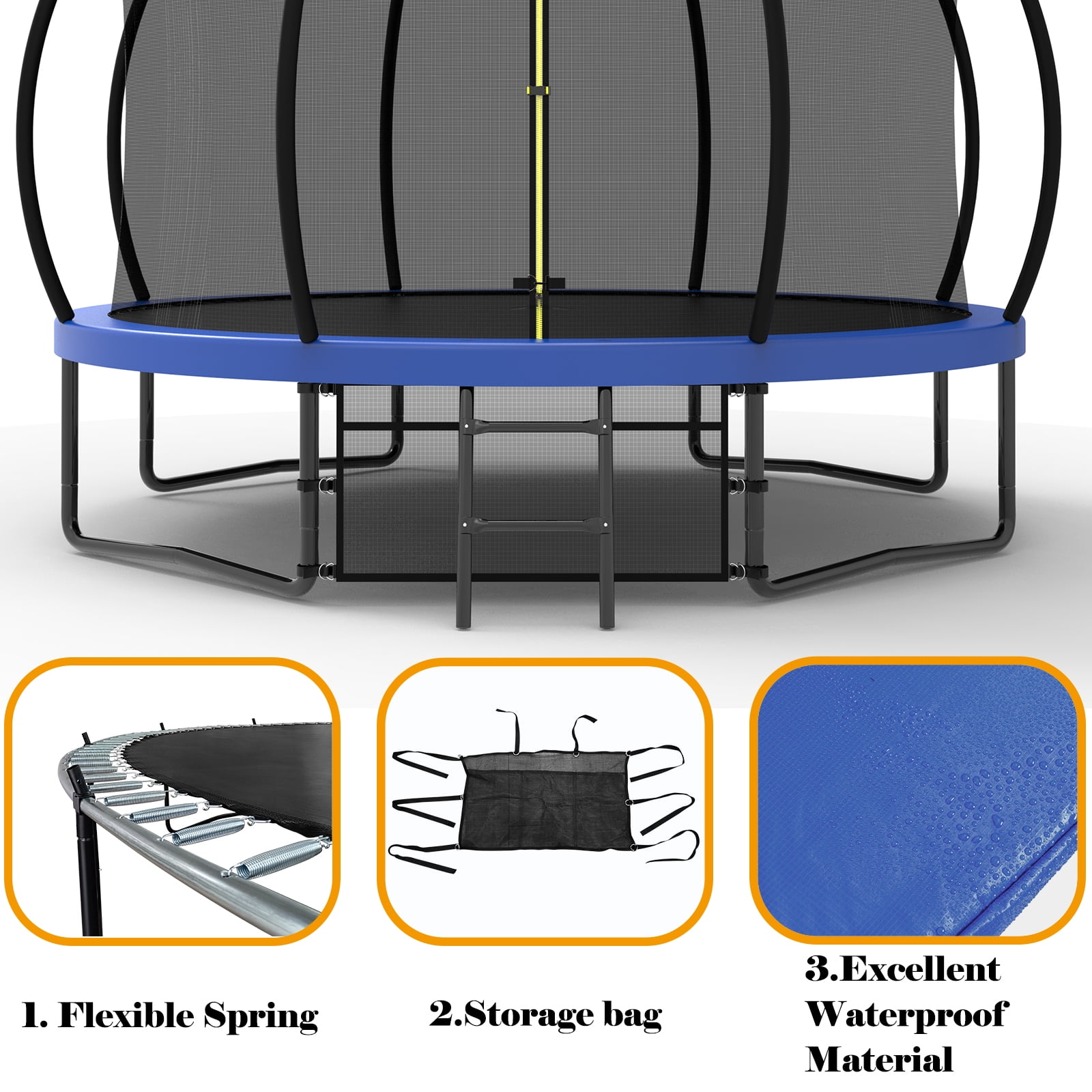 EUROCO Outdoor Trampoline with Basketball Hoop & Two-Step Stairs, 10FT 12FT 14FT 15FT 16FT Trampoline for Adults and Kids