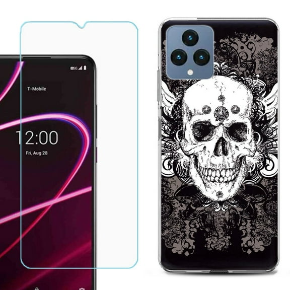 OneToughShield ® for T-Mobile Revvl 6x 5G Shockproof Phone Case, with Tempered Glass Screen Protector - Grunge Skull