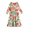 thumbnail image 4 of Abcomgle Girls Long Dress Size 7-8 Casual A-Line Long Sleeve Maxi Dress Vintage Floral Print Crew Neck Sundresses Swing Dresses with Pockets,Red, 4 of 5