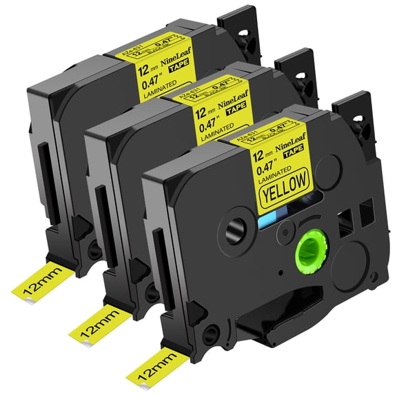 NineLeaf 3 Pack Compatible for Brother P-touch TZe-631 TZe631 TZ-631 TZ631 12mm Yellow Laminated Label Tape 0.47" x 26.2 ft (12mm x 8m)