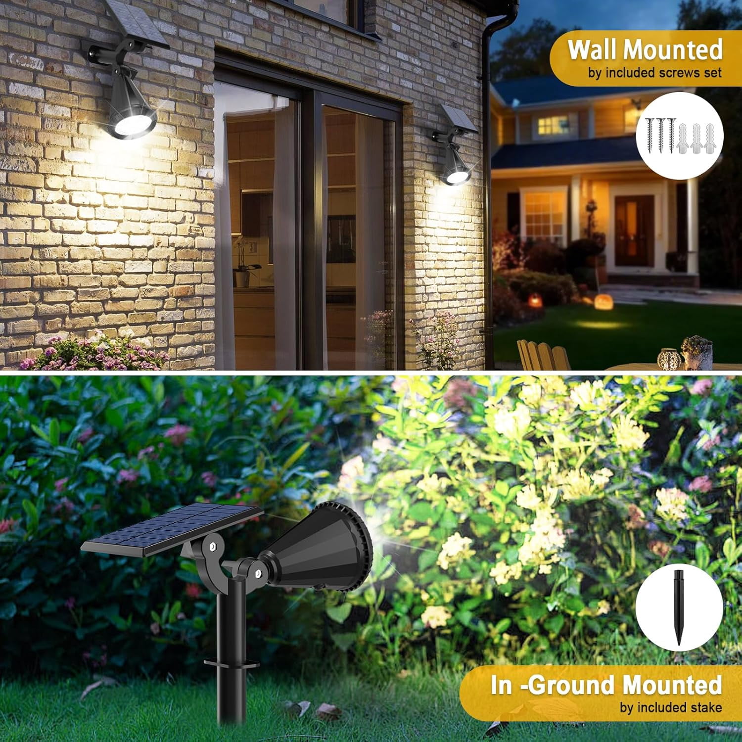 Solar Lights Outdoor, 8 Pack, 4 Modes, 180° Adjustable Waterproof Landscape Spotlights for Flag, Pathway, Yard, Garden, Driveway - Cool White