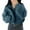 Navy, variant on Jacket for Women Fall Cropped Fuzzy Sweatshirt Solid Stand Collar Zipper Lamb Wool Hoodie Trendy Outwear
