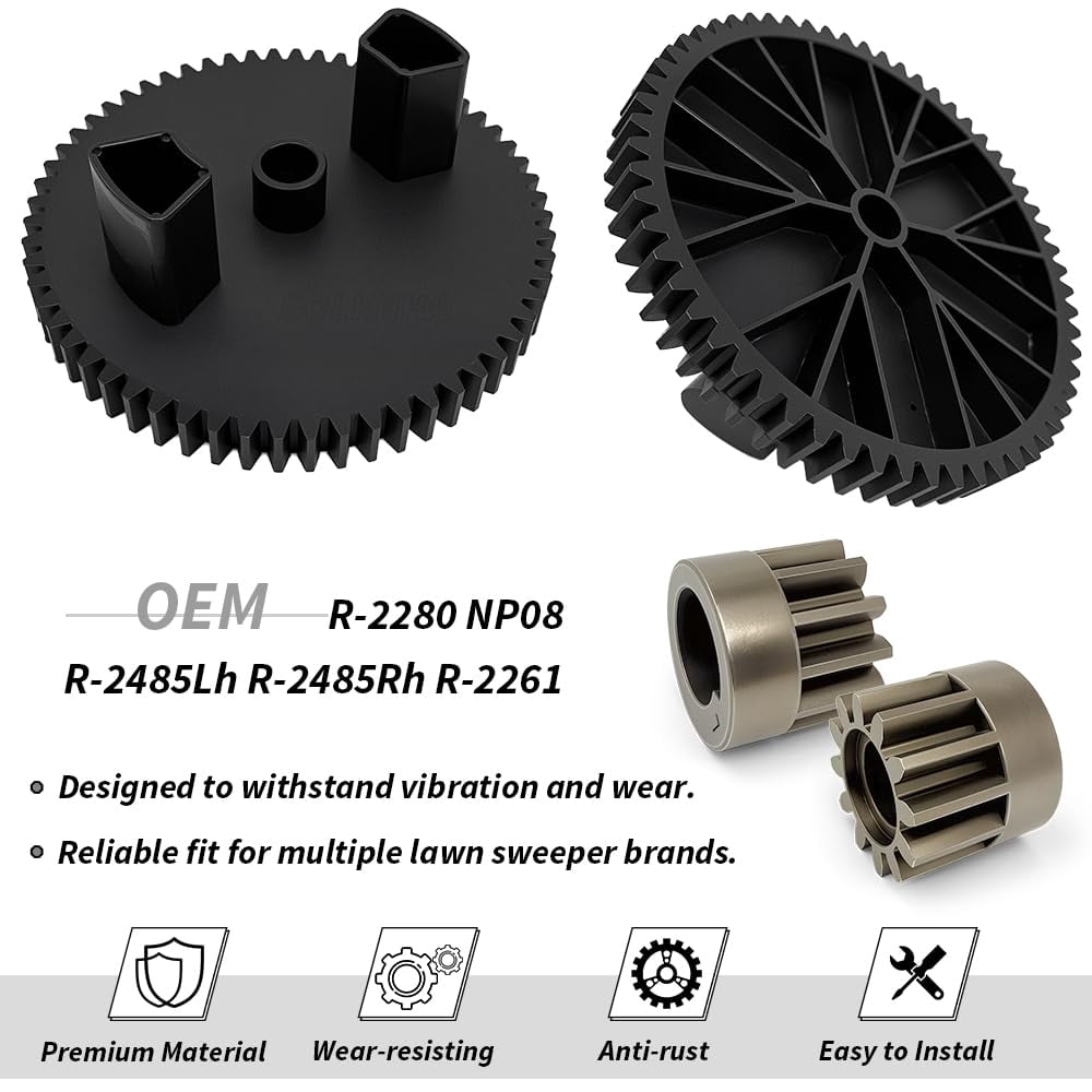 60-Tooth R-2280 NP08 Lawn Sweeper Gear Kit with Hardware for John Deere STS-42JD, Brinly STS-42, Groundwork 42" Sweepers