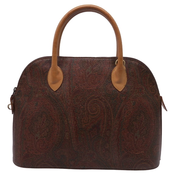 Pre-Owned Etro Paisley Printed Satchel in Brown Coated Canvas