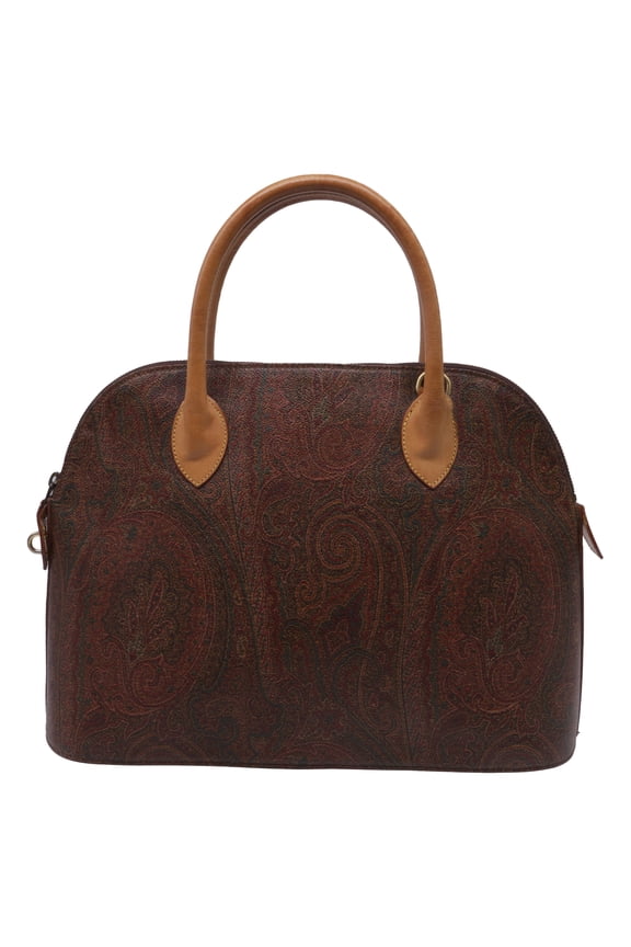 Pre-Owned Etro Paisley Printed Satchel in Brown Coated Canvas