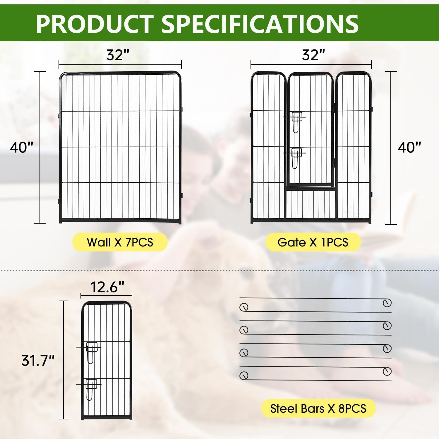 Dkelincs Heavy Duty Dog Playpen 8 Panel 40" Folding Metal Dog Exercise Pen Indoor Outdoor Dog Fence Dog Crate Cage with Door, Black