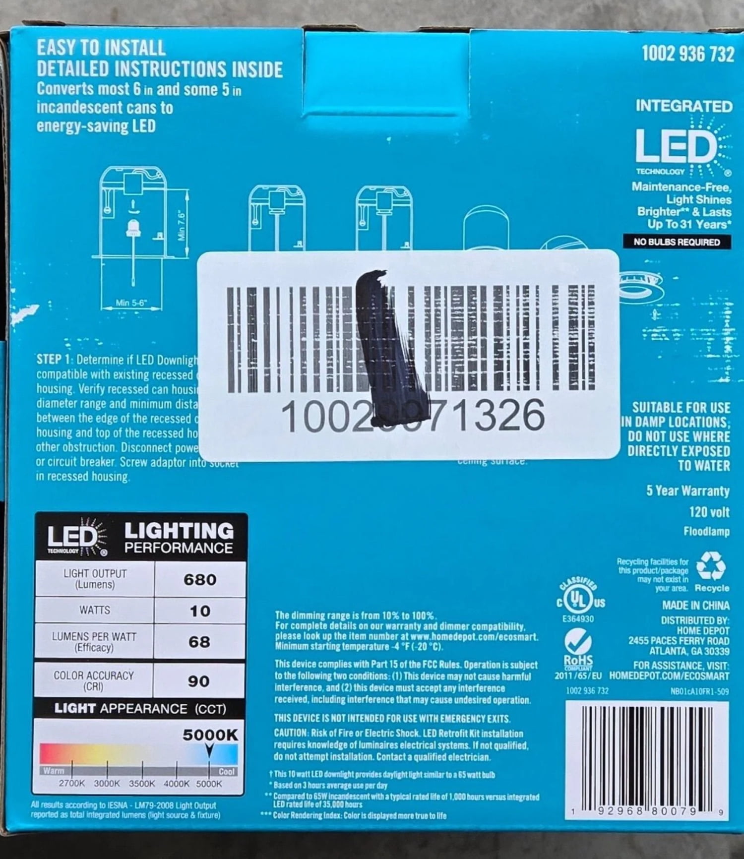 Ecosmart 4 Pack Daylight Integrated LED 6 in White Canless New Construction Remodel Dimmable Recessed Light Trim