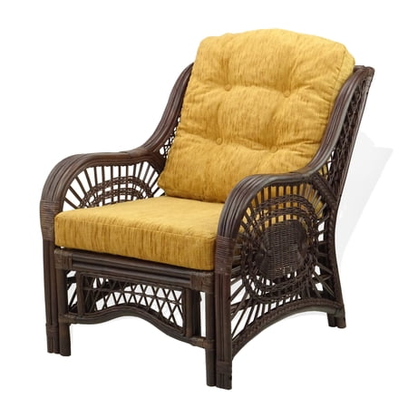 SK New Interiors Malibu Lounge Armchair ECO Natural Rattan Wicker Handmade Design with Light Brown Cushion  Dark Brown