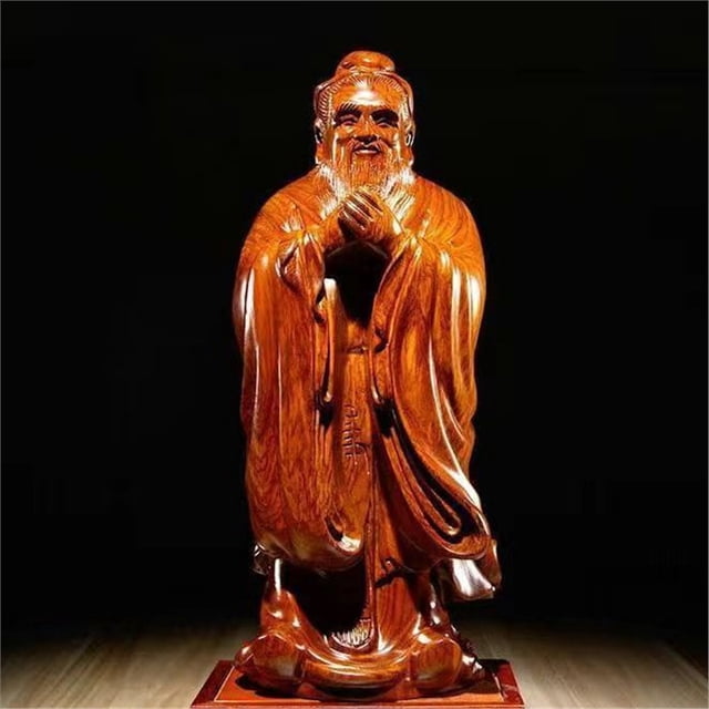 Rosewood carved Confucius statue, a solid wood figure sculpture of the sage Confucius, a rosewood craft gift.