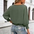 thumbnail image 7 of COMVALUE Banded Bottom Tops for Women Smocked Tops Elastic Cinched Waist Top Dressy Blouse 3/4 Length Sleeve Casual Outfits Army Green for Size M, 7 of 7