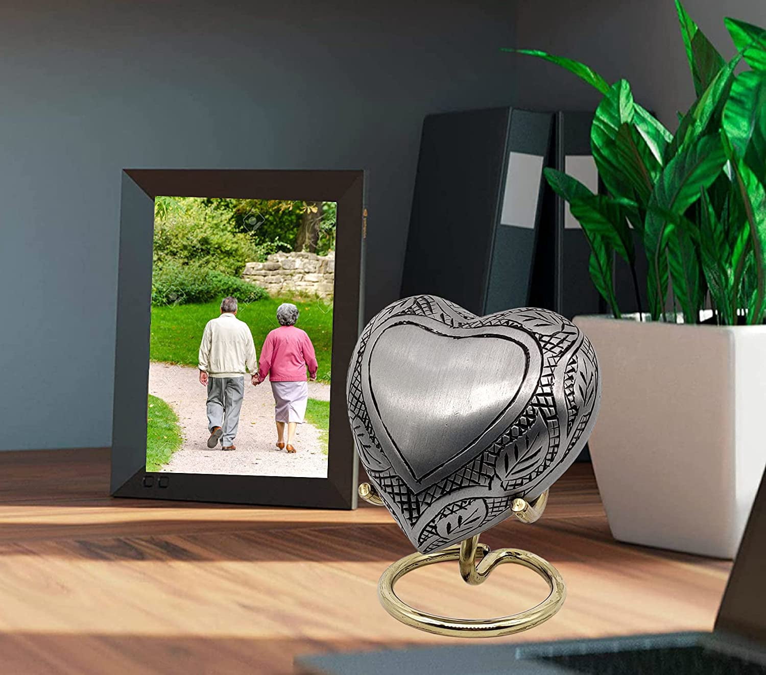 5MOONSUN5's Handcrafted Engraved Heart Urn Keepsake Cremation Urn for Human pet Ashes Engraved Urn Heart Shaped Perfect for Adults & Infants Honor Your Loved One. Comes with Brass Stand & Premium Box