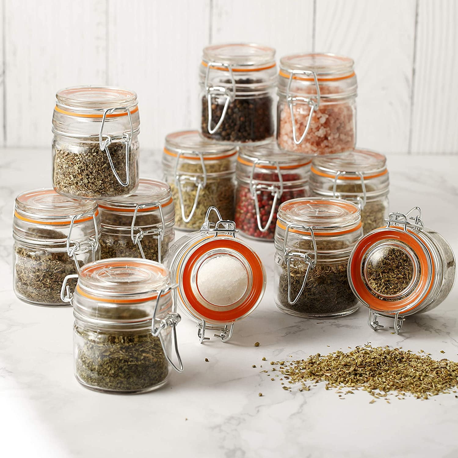 Glass Spice Jars Bottles with Airtight Lids and Leak Proof Rubber Gasket Set of 12 Round 4 oz Walmart