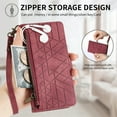 thumbnail image 6 of ELEHOLD for Apple iPhone 15 Flip Wallet Case, Shockproof Premium Vintage PU Leather Magnetic Geometric Handbag Zipper Pocket Card Holders Kickstand Wrist Strap iPhone 15 Cover 6.1",Red, 6 of 14