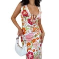thumbnail image 3 of Vestido lencero Tsseiatte para mujer, sin mangas, cuello en V, con lazo, estampado floral, largo, de encaje y patchwork, para verano, 3 of 7
