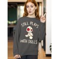 thumbnail image 3 of Voodoo Still Play With Dolls Creepy Gift Halloween Crewneck Sweatshirt, L, Charcoal, 3 of 6