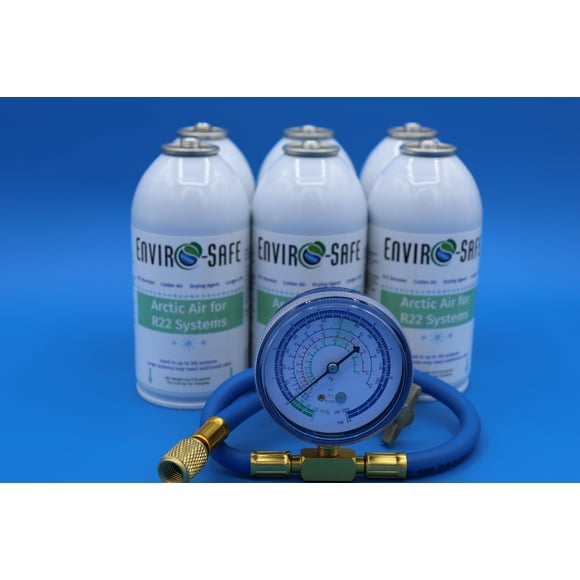 Envirosafe Arctic Air for R22a Systems, Multi-pack 6 Cans and Gauge with Universal fit, R-22a, R22