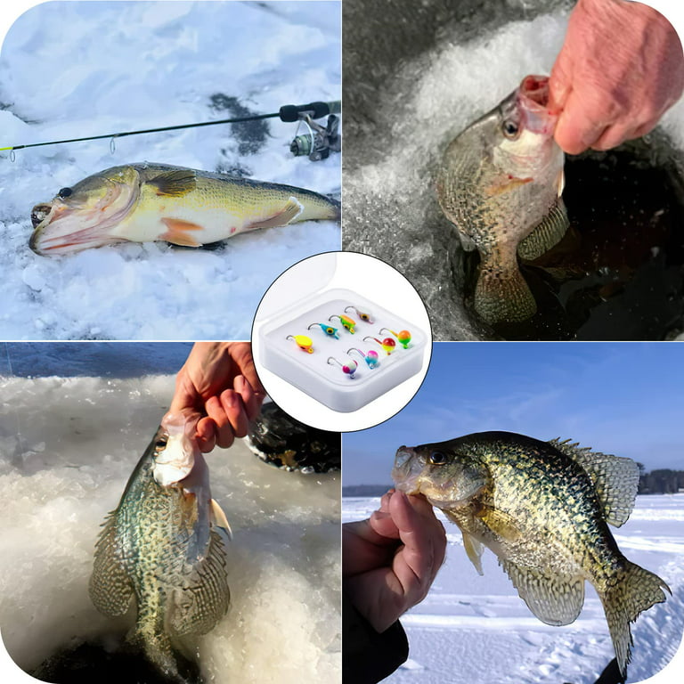 Goture Ice Fishing Jig Set Ice Fishing Lures for Panfish Crappie Sunfish Perch Walleye Pike Bluegill Sunfish Jig Head Hook Set, Size: 2-Tungsten Ice