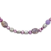 Sterling Silver Charoite, Jade/Fw Cultured Pearl Necklace Made In Thailand qh4613-16