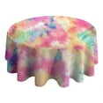 thumbnail image 4 of Colorful Tie Dye Pattern Round Tablecloth 60"x60",Wrinkle Wipeable Table Cloth for Kitchen Dining Room Picnic Patio Party, 4 of 6