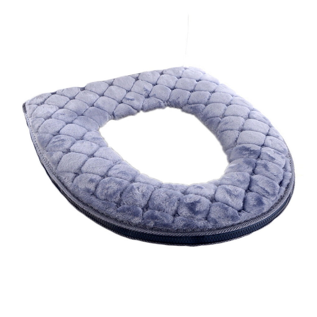 Bathroom Toilet Seat Cover Soft Plush Washable Winter Warmer Toilet Seat Mat Pad Cushion Bathroom Accessory, Grey