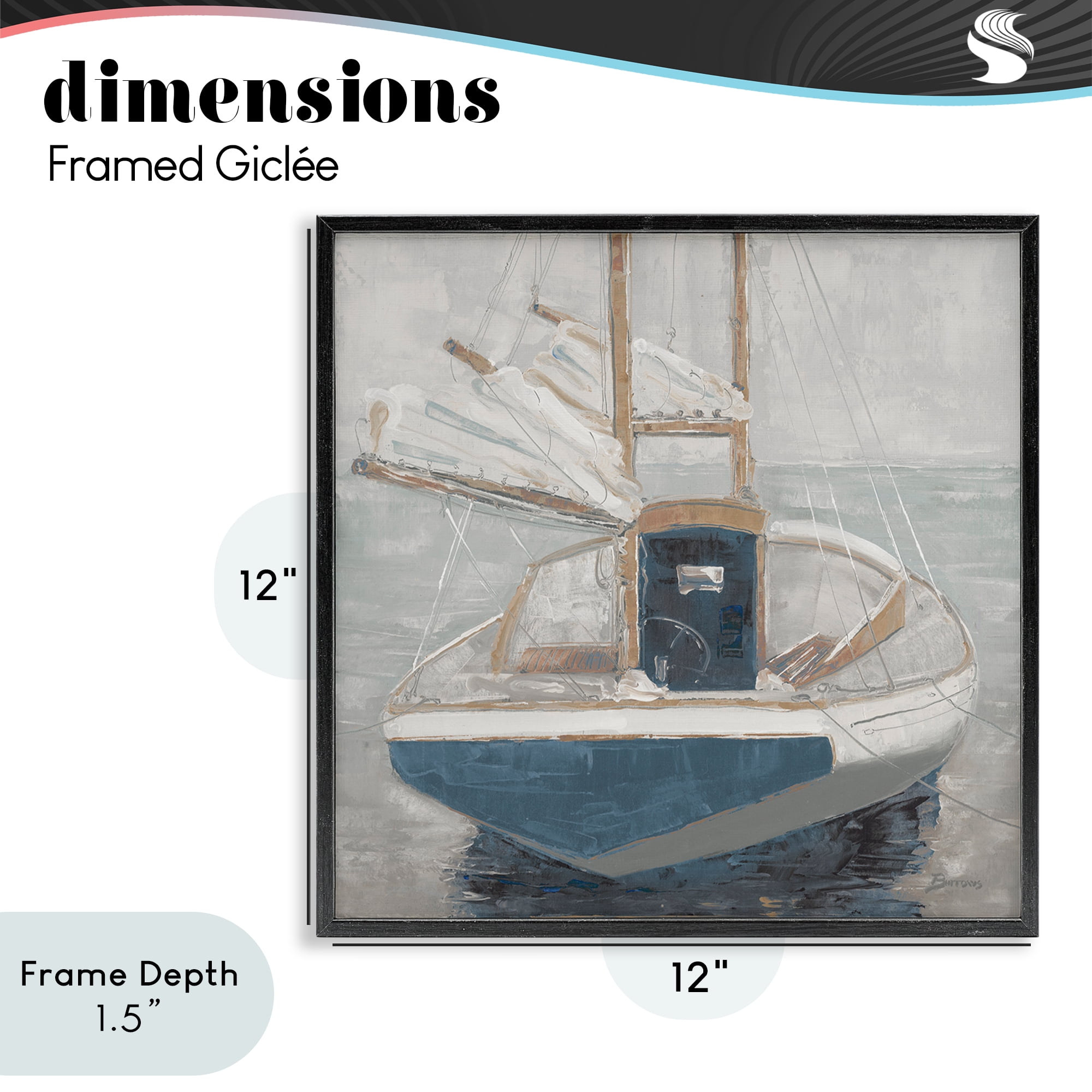 Stupell Industries Serene Harbor Sail Boat Black Framed Giclee Art, design by John Burrows