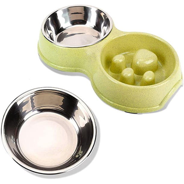 Cuenco antiglotón para perros, cuenco para gatos y perros, cuenco doble de acero inoxidable para perros, cuenco antideslizante para perros, cuenco de agua. Cuenco de alimentación lenta para pequeños, JAMW Sencillez
