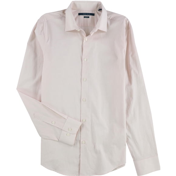 Perry Ellis Mens Slim Dobby Button Up Shirt, pink, L Neck