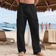 thumbnail image 5 of Men'S Linen Pants Casual Cargo Pants Elastic Drawstring Waist Straight Wide Leg Summer Yoga Beach Pant With Pockets, 5 of 8