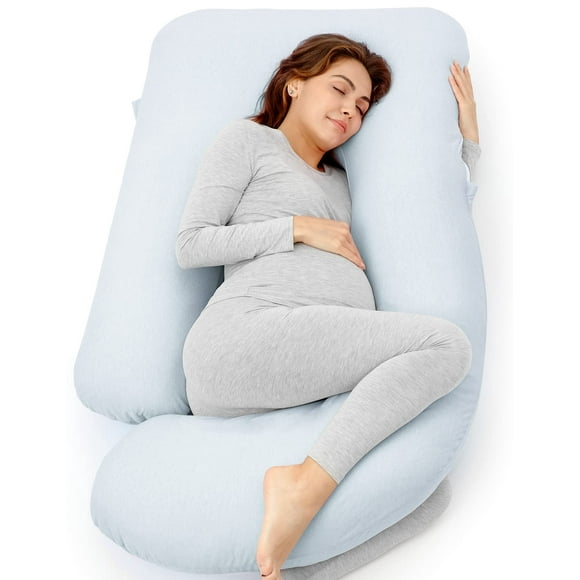 Almohada de embarazo Momcozy en forma de U para todo el cuerpo, azul claro