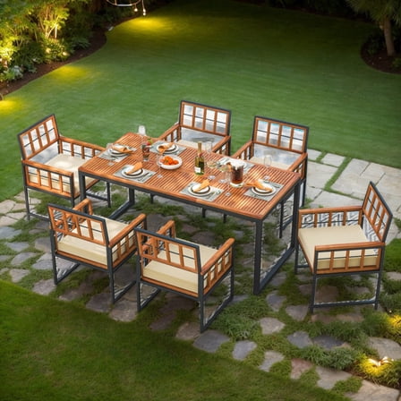 YYAo Outdoor Dining Chairs, Patio Kitchen Chairs,Set of 6 Patio Dining Chairs Acacia Wood Armchairs with Cushions