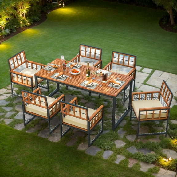 YYAo Outdoor Dining Chairs, Patio Kitchen Chairs,Set of 6 Patio Dining Chairs Acacia Wood Armchairs with Cushions