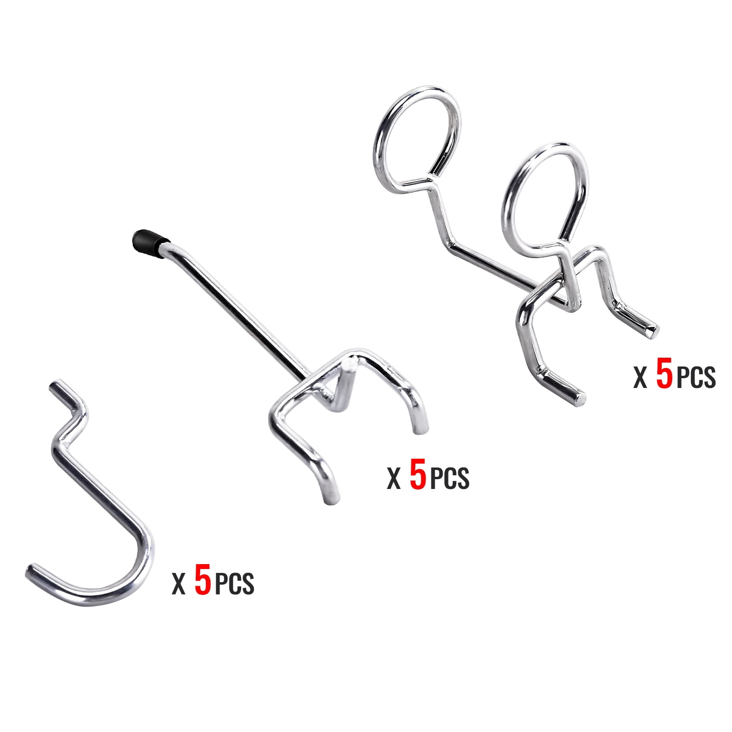AA-Racks  Pegboard Hooks Assortment with Small Curved Hooks, Double-Ring Tool Holders and Double-Straight Hook, Peg Locks for Organizing Various Tools, 15 Piece