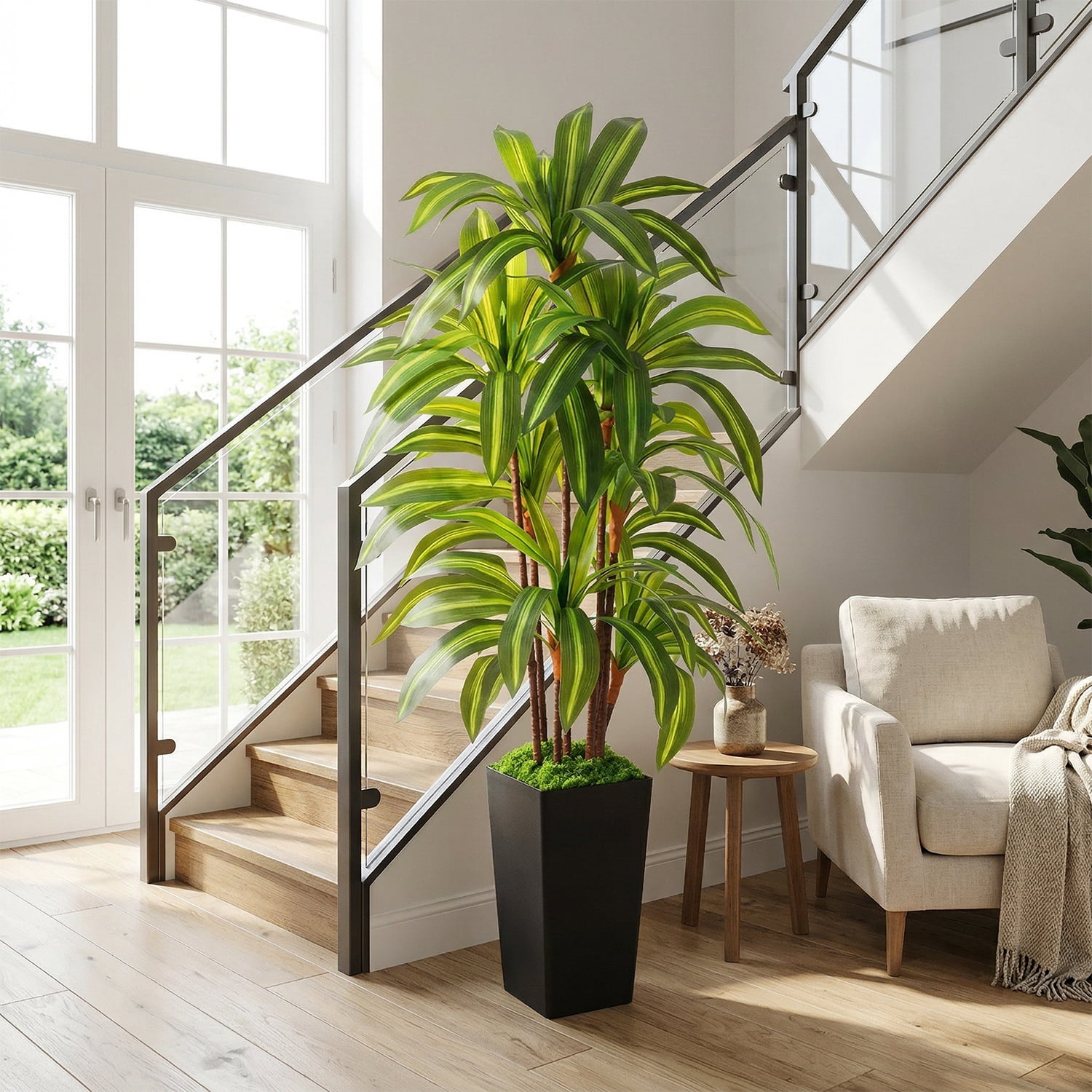NOVAROOT Artificial Dracaena Tree 5FT, Faux Tree with Black Tall Planter, Fake Tropical Floor Plant, Artificial Silk Tree for Home Office Living Room Decor Indoor