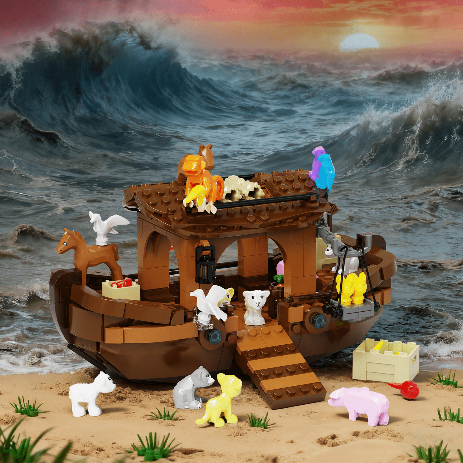 Noah's Ark Toy Animal Playset Noah's Animal House Building Block Kit Early Learning Toy for Kids Boys and Girls