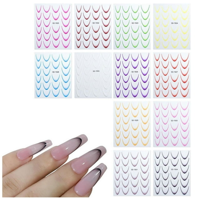 Guardurnaity 12x moldes para uñas autoadhesivos súper finos para decoración de uñas francesa con estilo, accesorios de calcomanías para uñas Arte de uñas