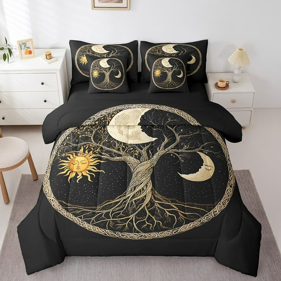 Erosebridal Tree Of Life Bedding Sets Twin Size,Hohemian Theme Comforter Sets with Sheets,Ultra Soft Reversible Bed in a Bag Twin size,Sun Moon Decoration,7pcs