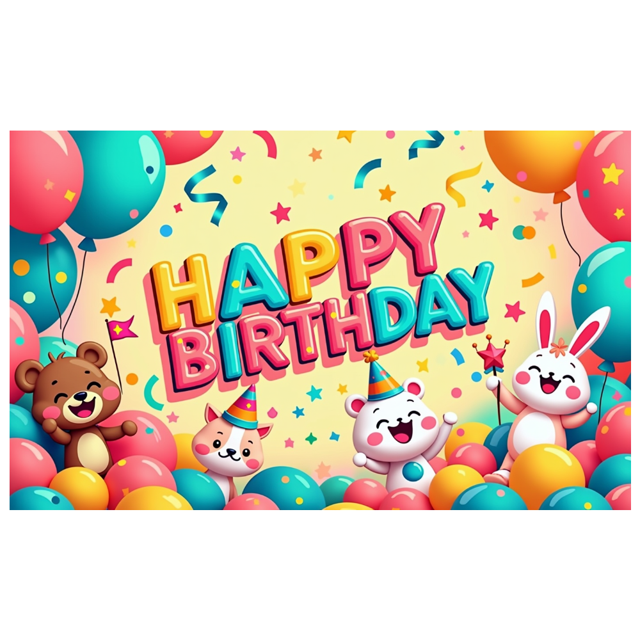 Colorful Cartoon Animal Themed Happy Birthday Backdrop Banner Party Decoration Background Photography Prop for Kids Birthday Party Family Celebration Event Photo Booth Decor