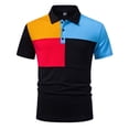 thumbnail image 3 of Men's Casual Button Down Shirt Patchwork Turndown Collar Short Sleeve Breathable Quick Dry Polyester Blend Stretch for Daily Work Vacation Streetwear | Zenithor,Black L, 3 of 9