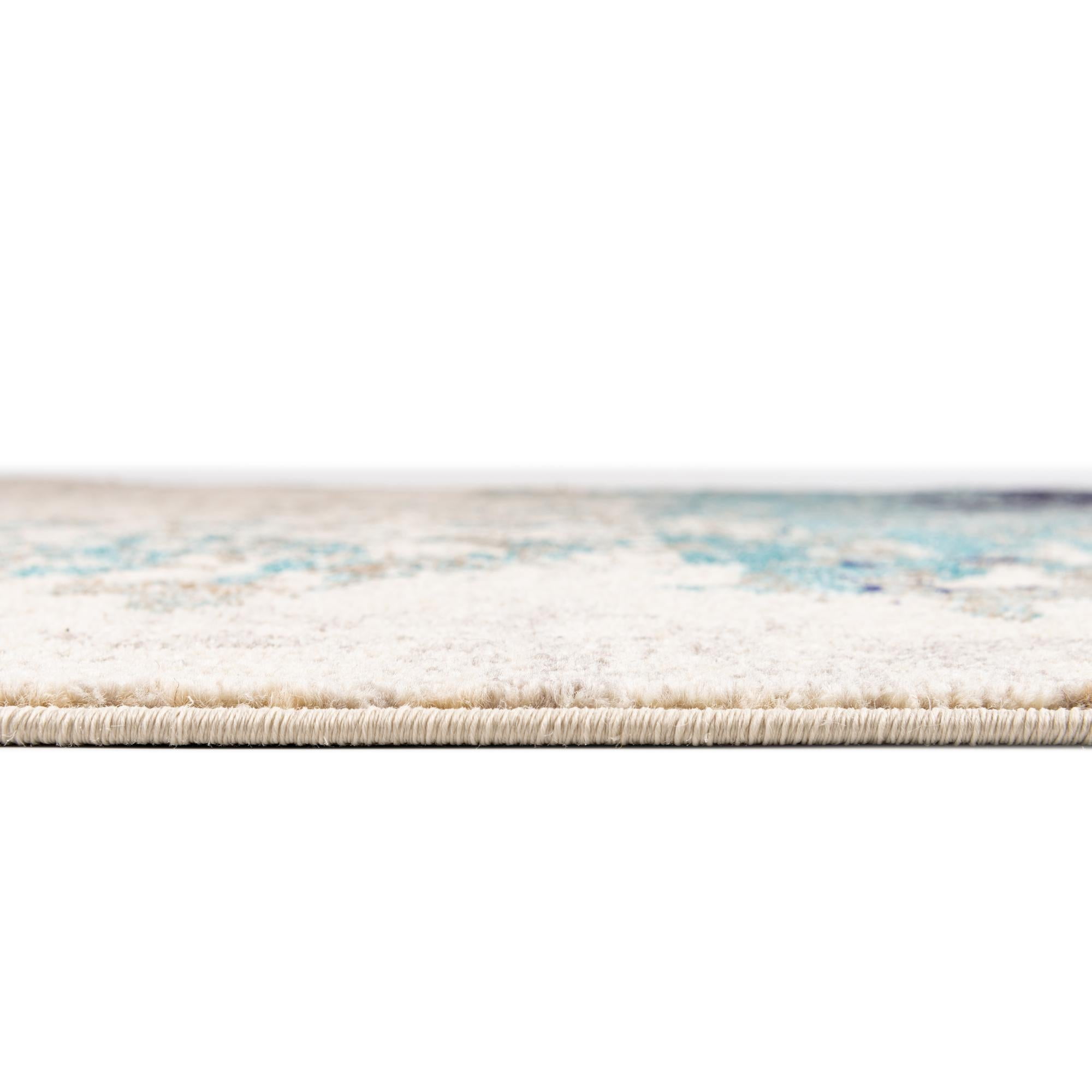 Vivid Blue Abstract 8' x 10' Stain-Resistant Synthetic Rug