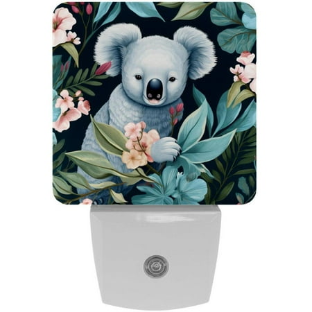 

2 Pack Auto Dusk-to-Dawn Sensor Night Lights Koala and Flowers Leaves Jungle Pattern Plug-in Home Office Decorative Lamp for Adult 0.5W LED Nightlights for Bedroom Bathroom Hallway Stairs