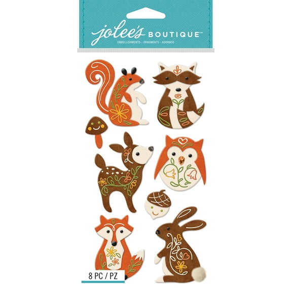 Jolee's Le Grande Dimensional Stickers-Woodland Felt Animals