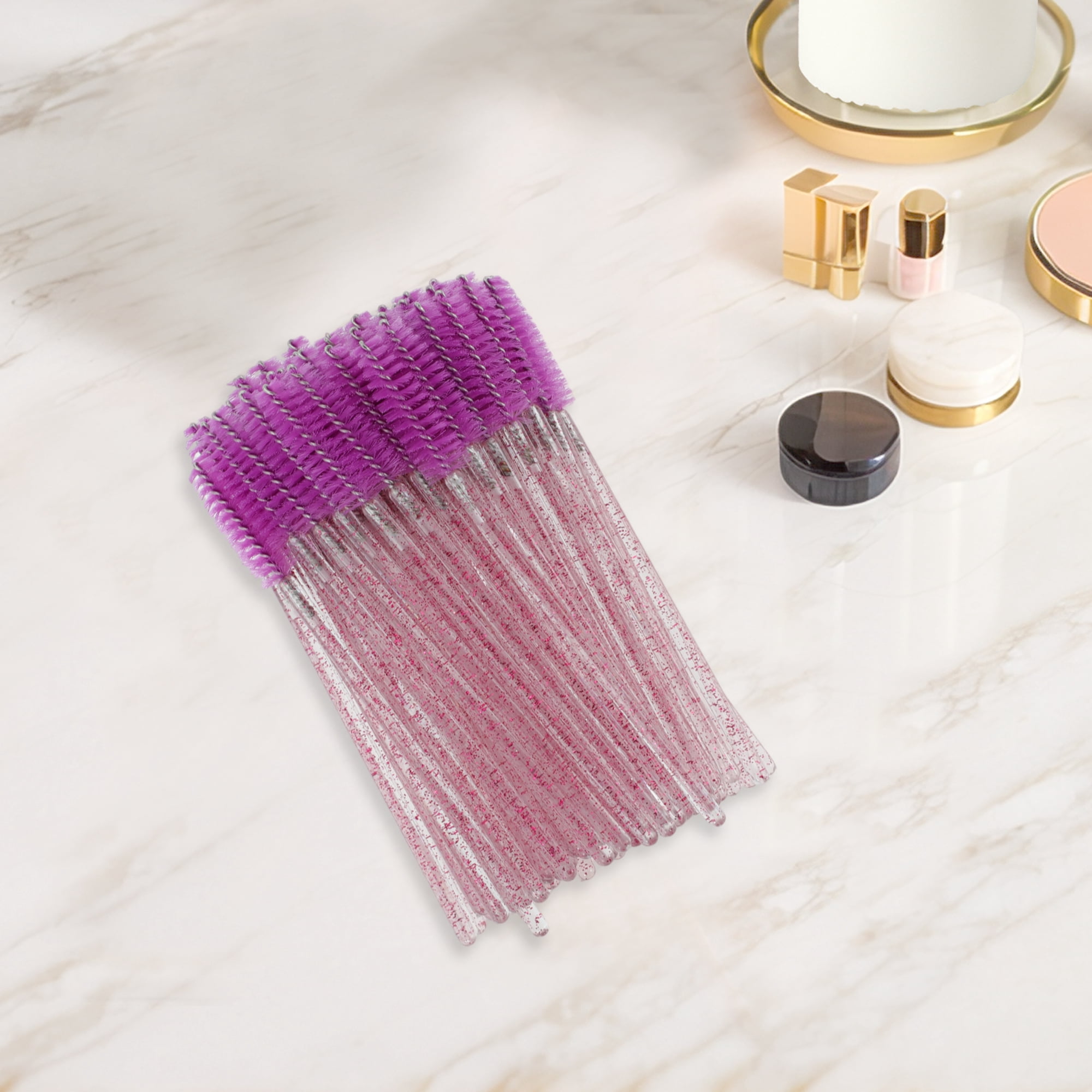 Unique Bargains 100 Pcs Portable Eyelash Brush with Protective Case for Vacation Fuchsia