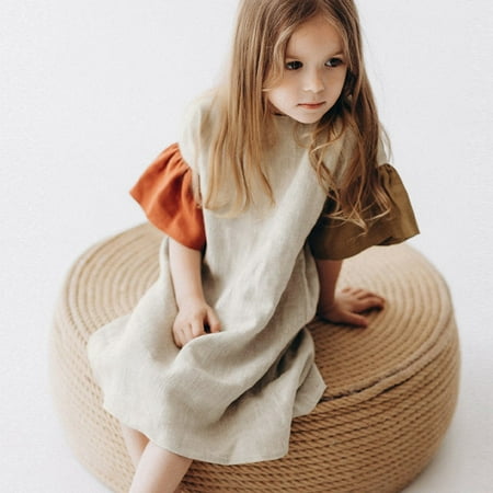 

PEASKJP Dresses for Girls Chidlren Girls Short Sleeve Princess Boho Ruffled Round Neck Pageant Dress Solid Wedding Party Evening Formal Dresses Khaki 18-24 Months
