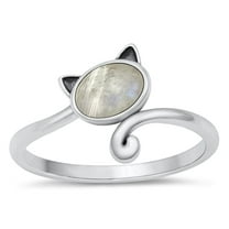 CHOOSE YOUR COLOR Moonstone Ring 925 Sterling Silver Cat Animal Spoon Band White CZ Female Size 4