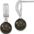 thumbnail image 1 of Sterling Silver S Majestik Rh-Pl 10-11mm Blk Imitat Shell Pearl & Cz Dangle Earrin Made In China qmje109b, 1 of 5