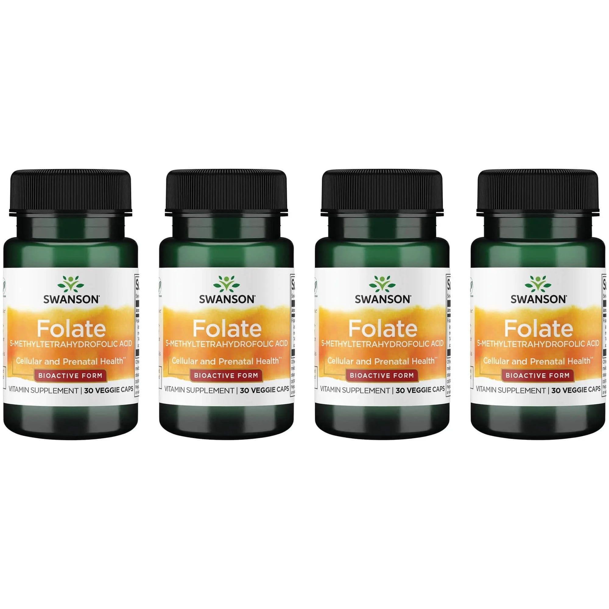 Swanson Folate (5-Methyltetrahydrofolic Acid) 400 mcg 30 Veg Capsules (4 Pack)