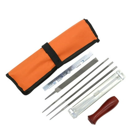

8 PCS Chainsaw Sharpener File Kit Hand Tool for Sharpening Electric Chain Saw Includes 5/32 3/16 7/32 Inch Round File Flat File Wood Handle Filing Guide Depth Gauge Pouch
