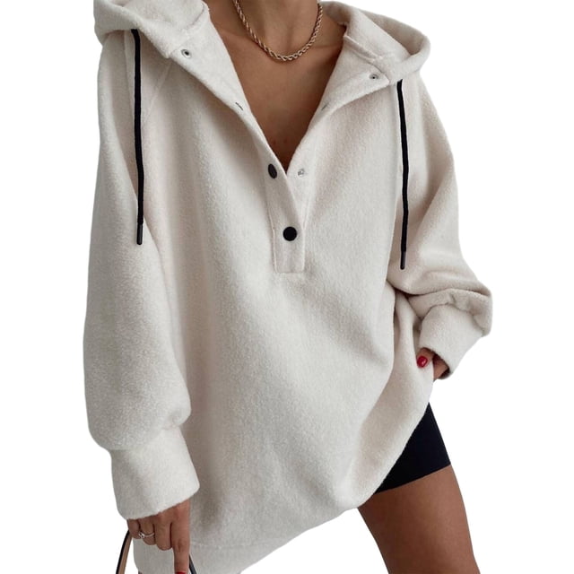 FAROOT Women Drawstring Hoodies Sweatshirts Solid Color Loose Pullovers