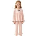 thumbnail image 4 of WAYUTE Girls Pajamas Fall 2 Piece Soft Bow Print Lace Round Neck Ruffle Long Sleeve Top and Pants for Toddler Kids Comfort Sleepwear Casual Indoor,Pink,Size 7 Y-8 Y, 4 of 4